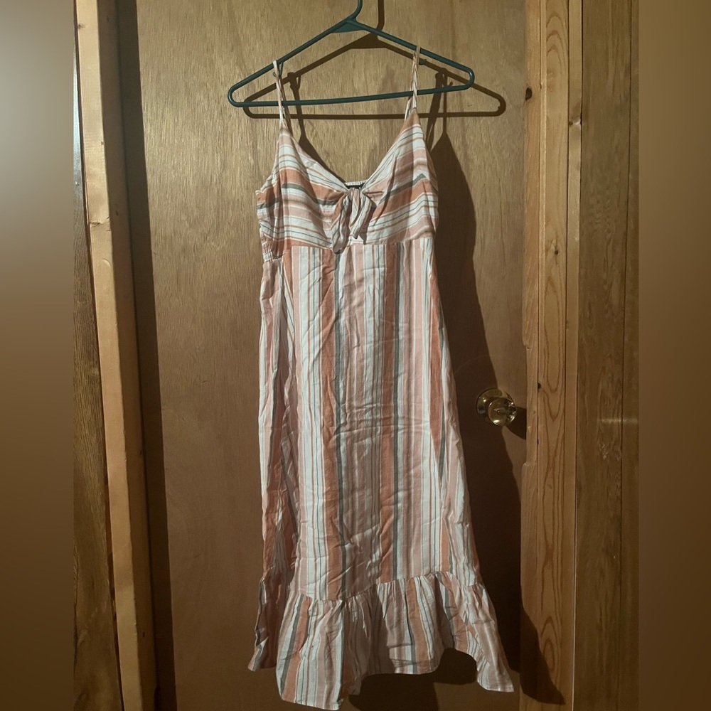 Lulu's Tan and White Striped High Low Dress
